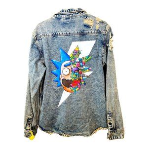 Victorious Rick and Morty Distressed Jean Jacket, Size M
